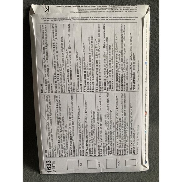 Simplicity Decorative Pillows Sewing Pattern 1633 - uncut - Picture 5 of 10